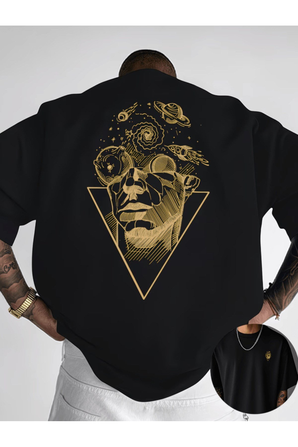 Özel Üç Boyut Tasarım Çift Taraf Baskılı Premium Oversize T-shirt