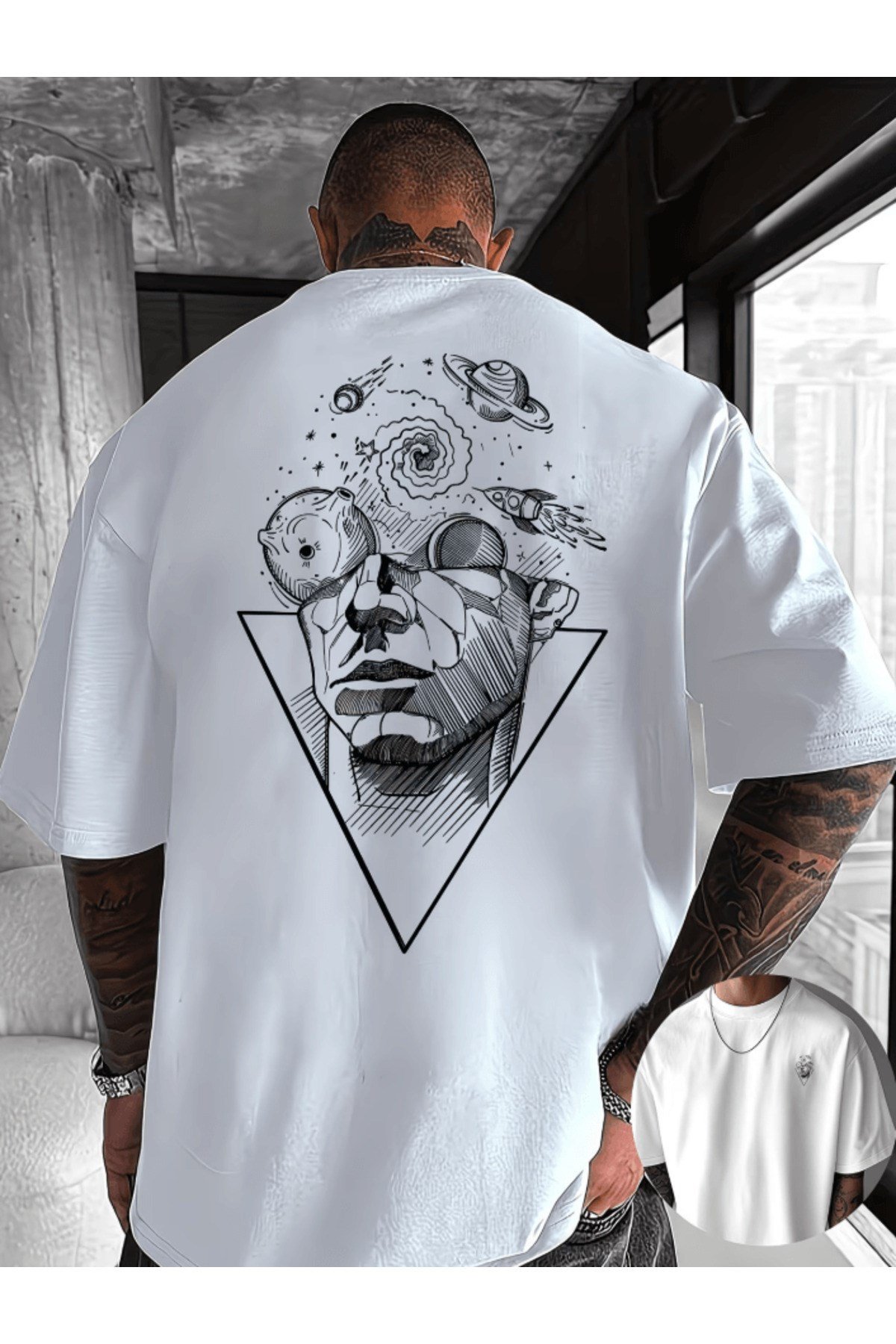 Özel Üç Boyut Tasarım Çift Taraf Baskılı Premium Oversize T-shirt