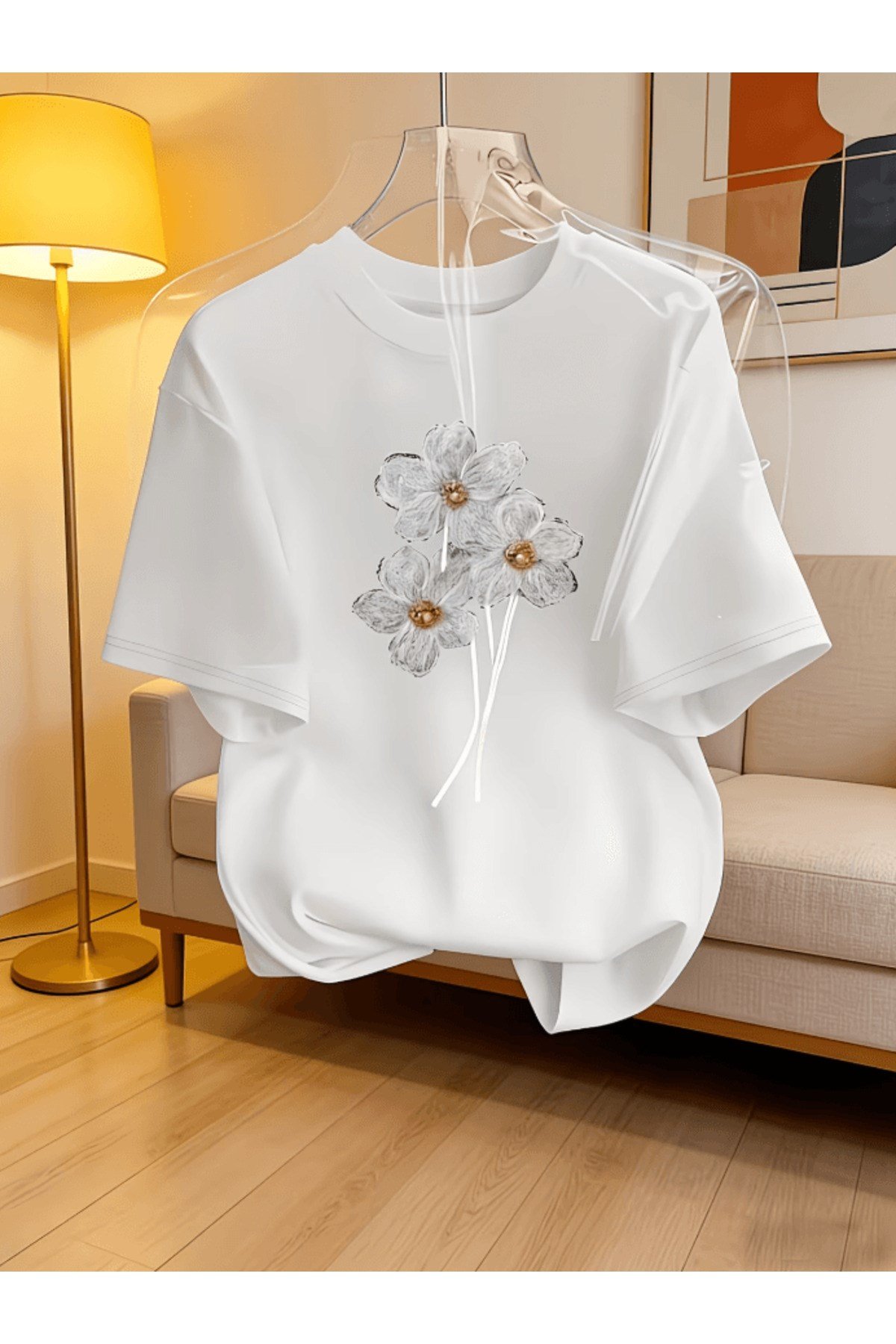 Papatya Buket Baskılı Premium Oversize T-shirt