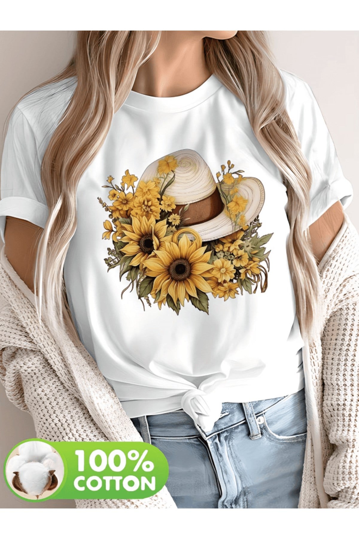 Papatya Şapka Baskılı Premium Oversize T-shirt