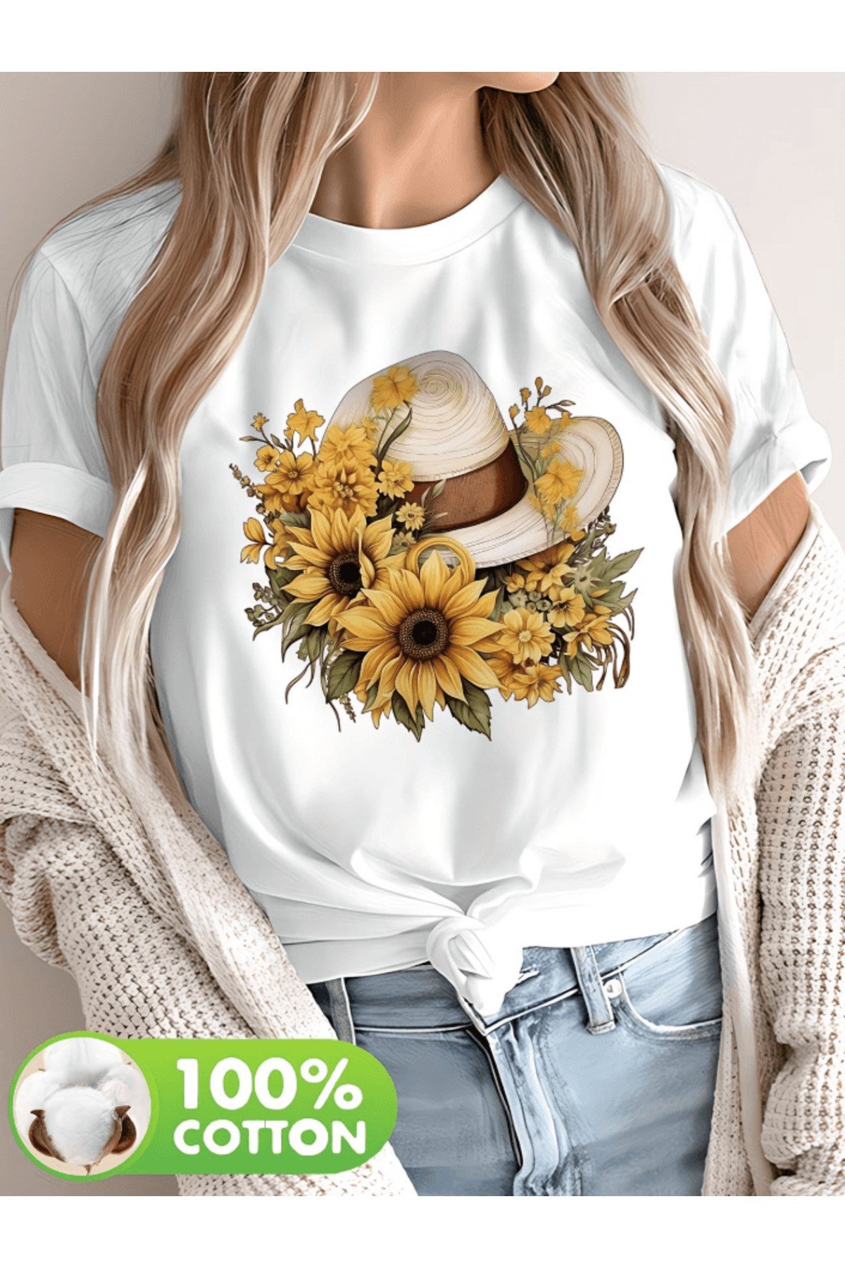 Papatya Şapka Baskılı Premium Oversize T-shirt