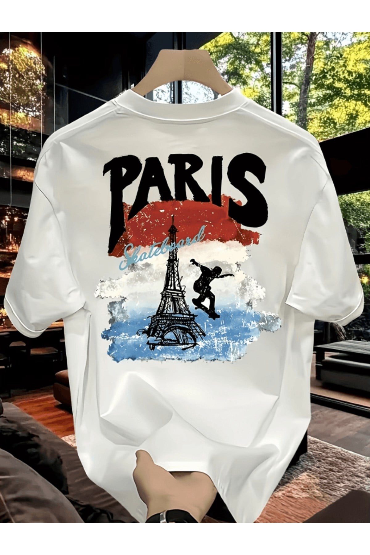 Paris Skateboard Baskılı Premium Oversize T-shirt