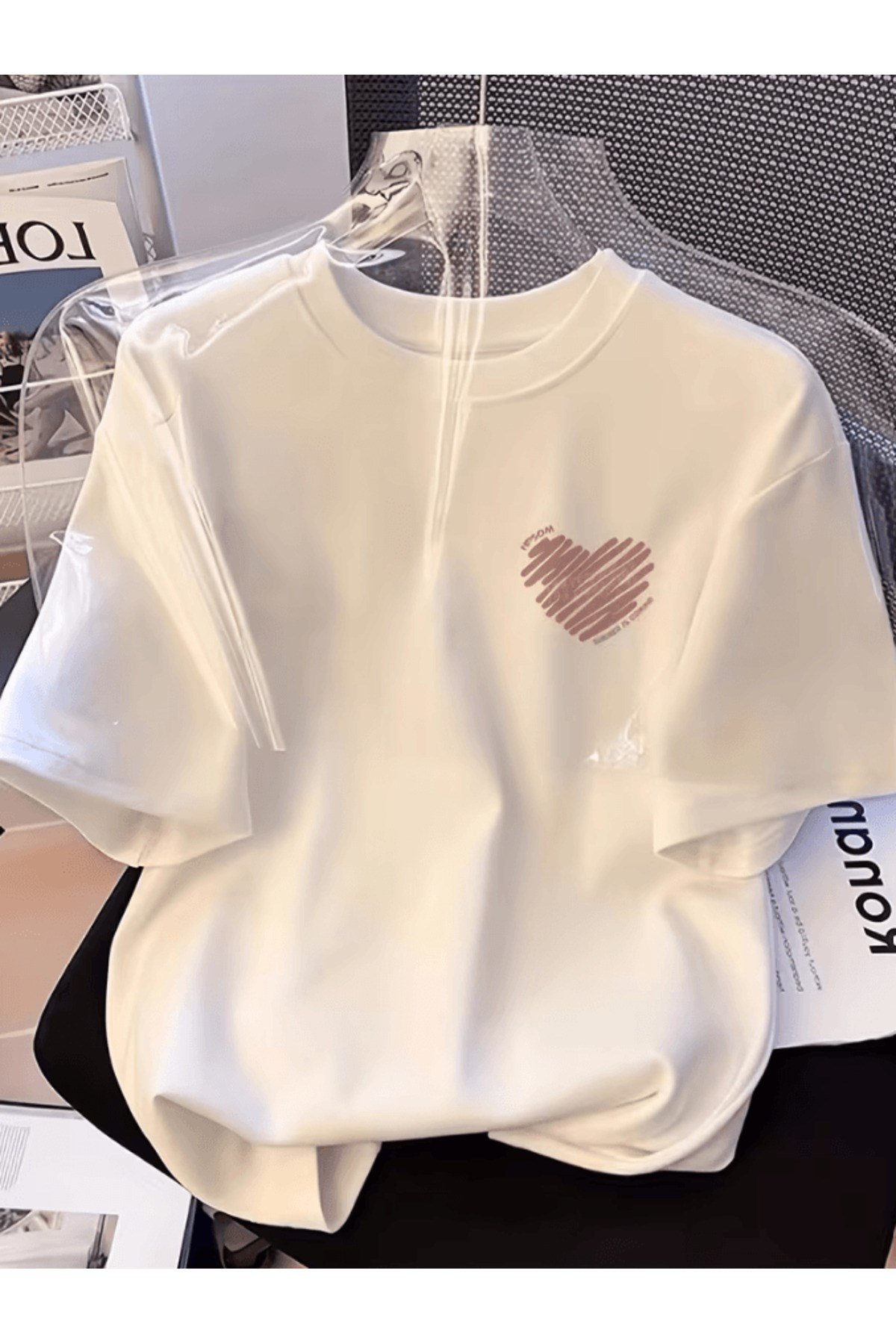 Pembe Çizgili Özel Tasarım Baskılı Premium Oversize T-shirt
