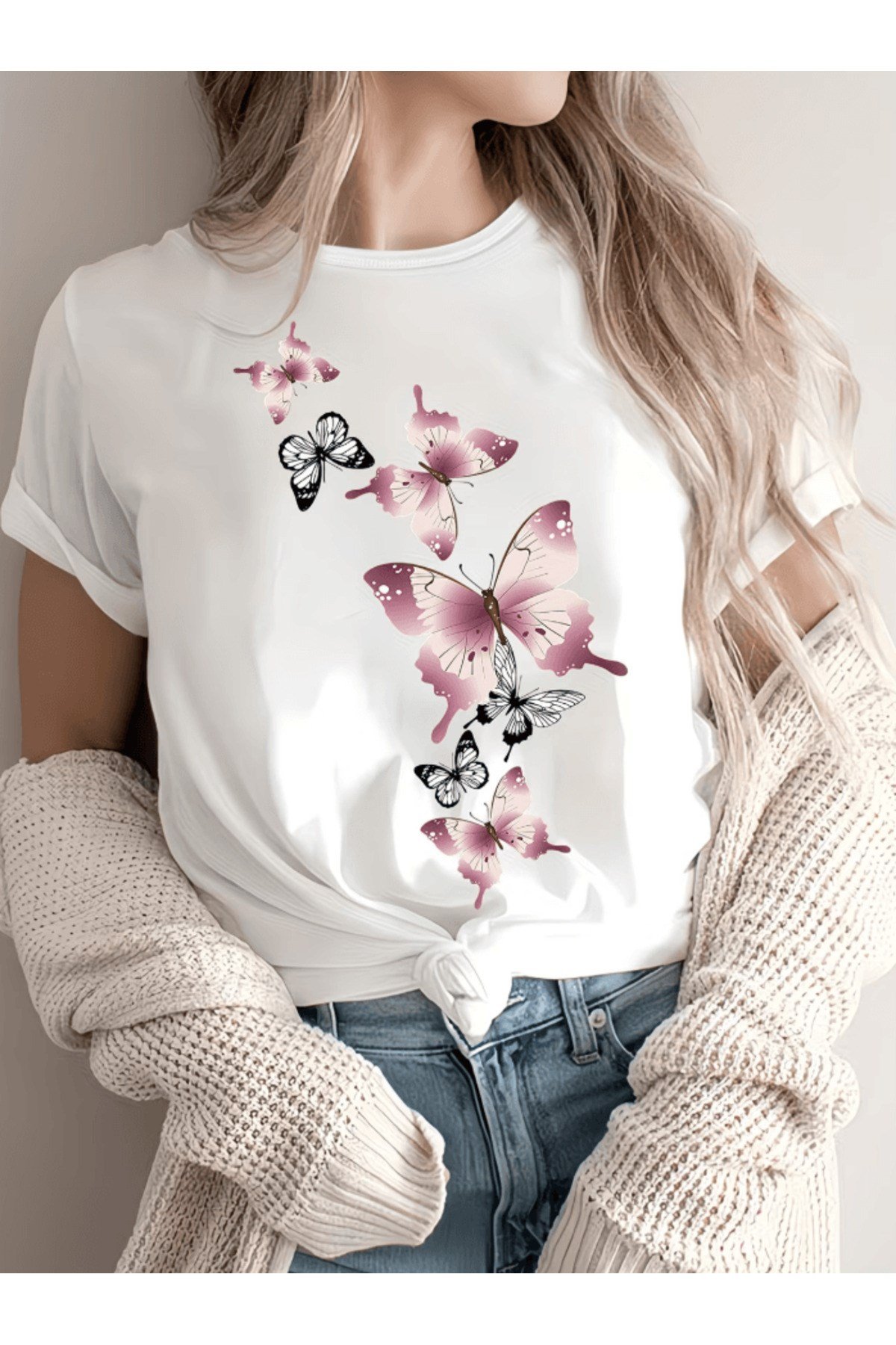 Pembe Kalp Baskılı Premium Oversize T-shirt