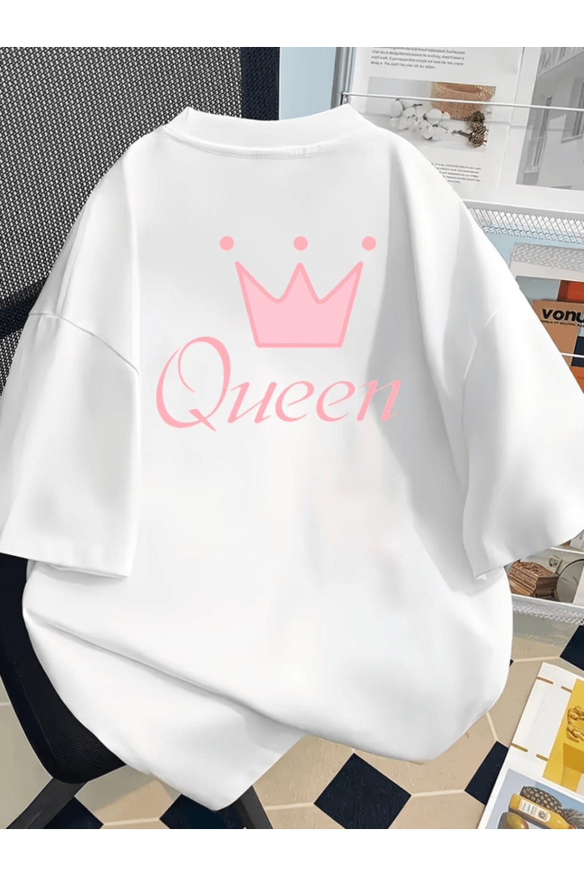 Pembe Queen Sırt Baskılı Premium Oversize T-shirt