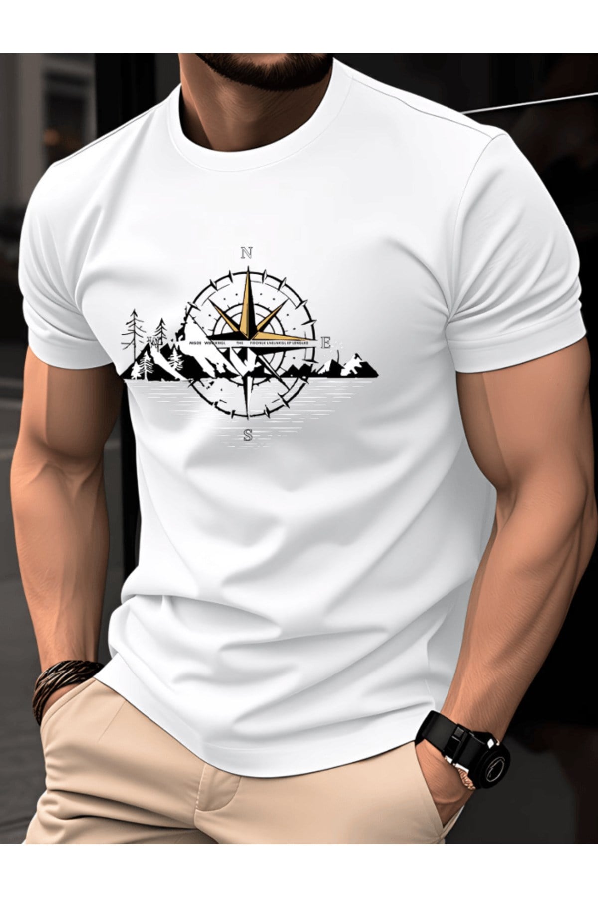 Pusula Ve Kar Dağı Tasarım Baskılı Premium Oversize T-shirt