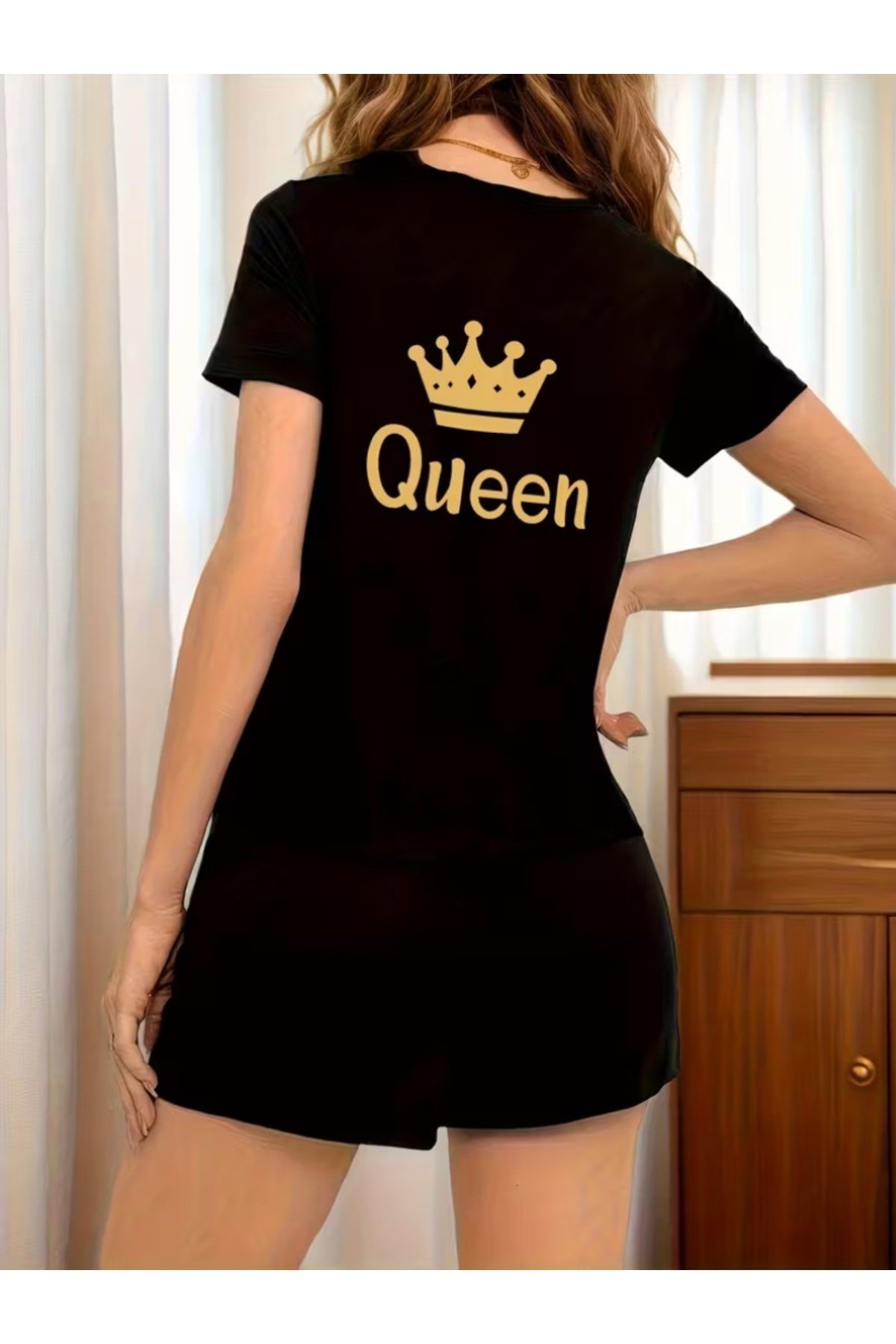 Queen Ve King Yazılı Çift Taraflı Eşleşen Çift Sevgili Kombini Basic Regular T-shirt %100 Pamuk