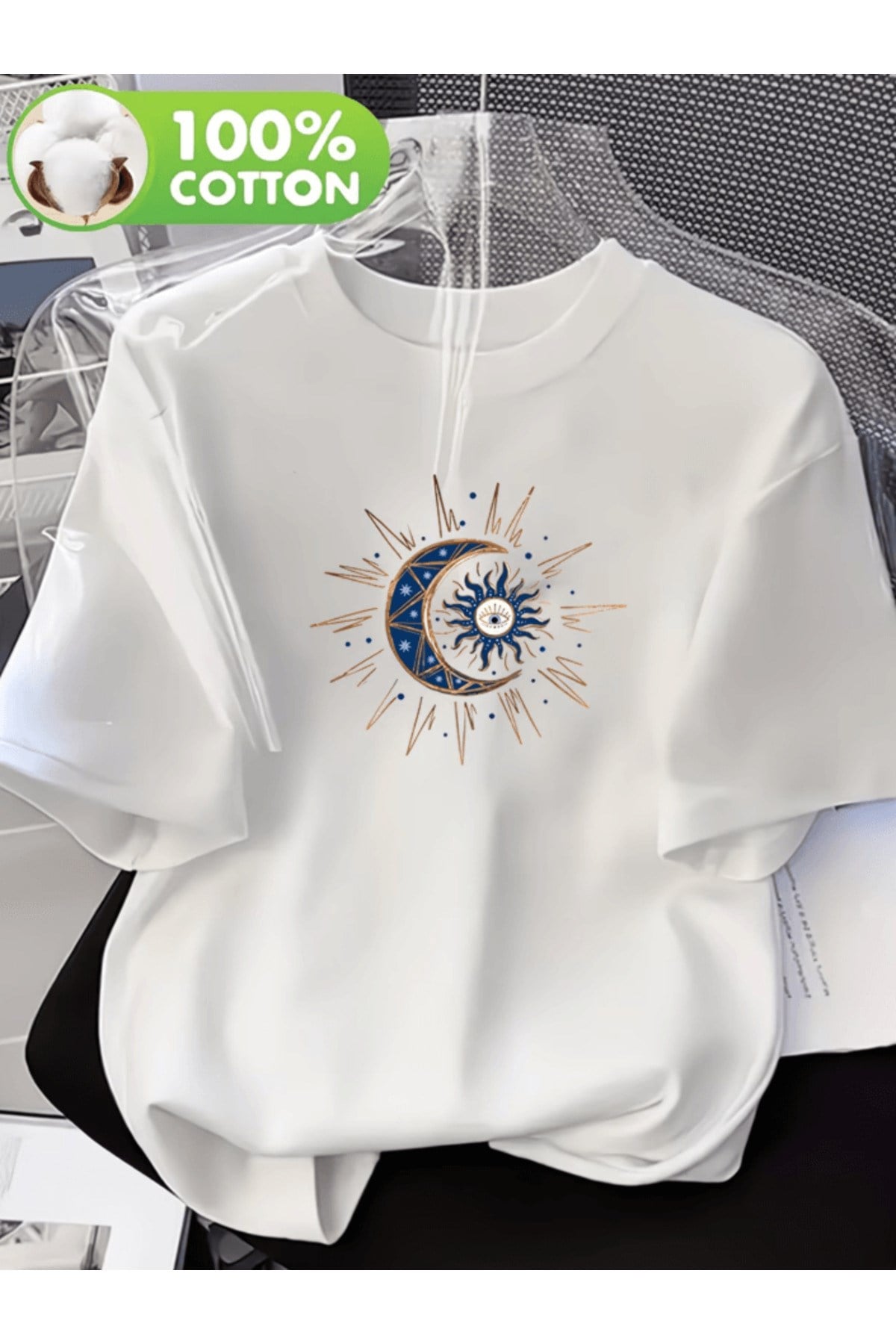 Sarı Ay Baskılı Premium Oversize T-shirt