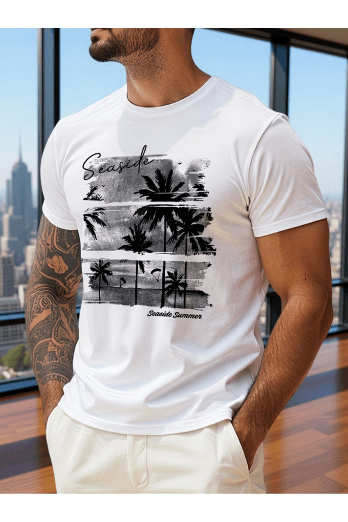 Seaside Summer Tasarım Baskılı Premium Oversize T-shirt