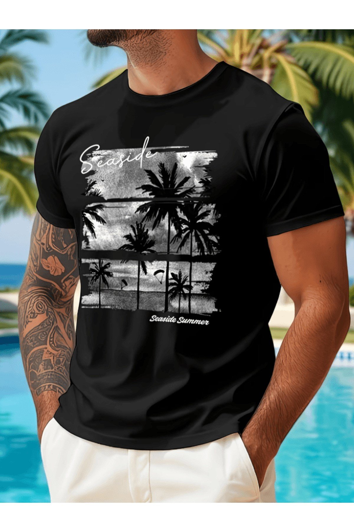 Seaside Summer Tasarım Baskılı Premium Oversize T-shirt