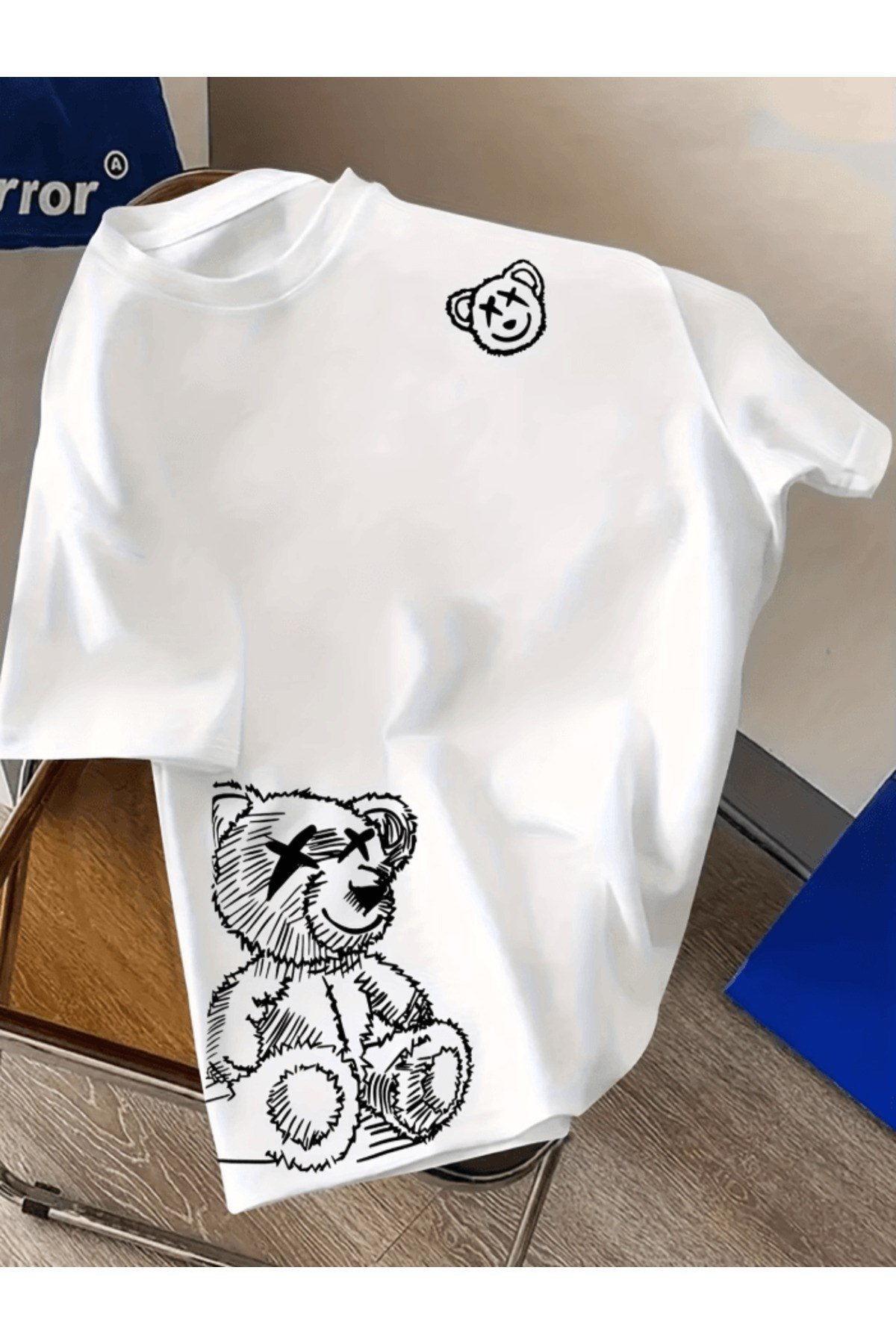 Sevimli Ayı Tasarım 2 Adet Baskılı Premium Oversize T-shirt
