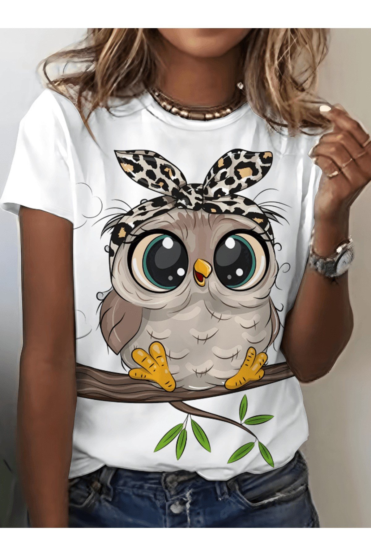 Sevimli Baykuş Baskılı Premium Oversize T-shirt