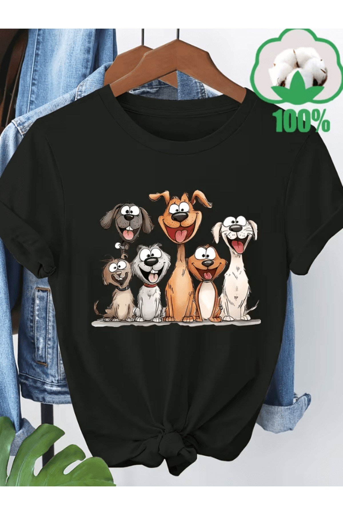 Sevimli Cartoon Köpek Baskılı Premium Oversize T-shirt
