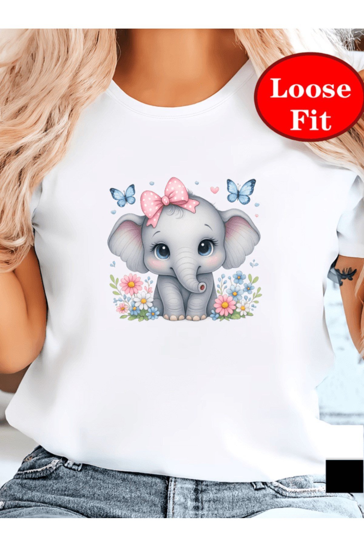Sevimli Fil Baskılı Premium Oversize T-shirt