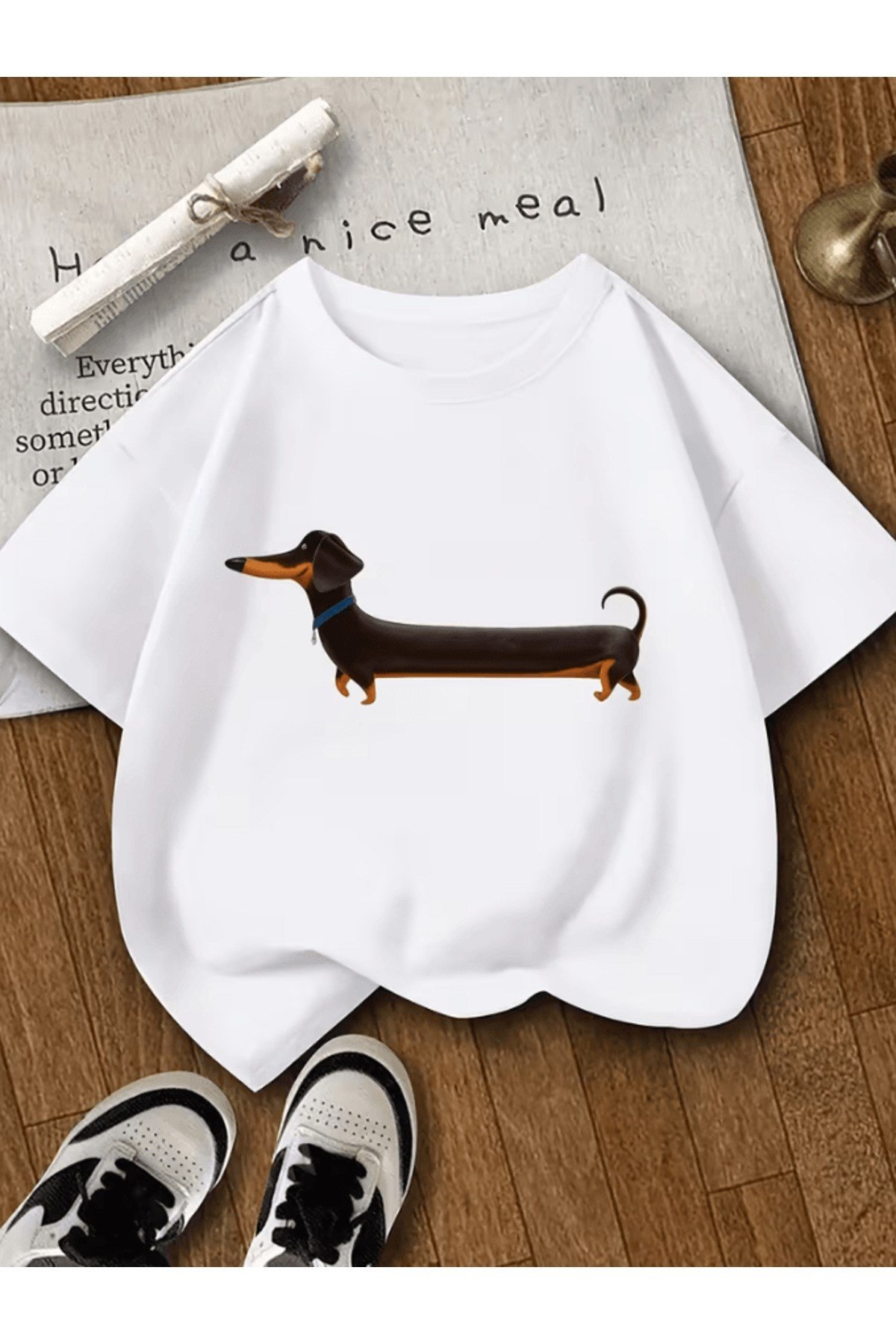 Sevimli Köpek Karakter Tasarım Baskılı Premium Oversize T-shirt
