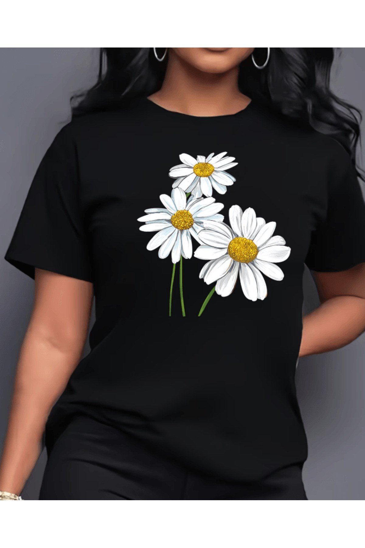 Sevimli Papatya Baskılı Premium Oversize T-shirt