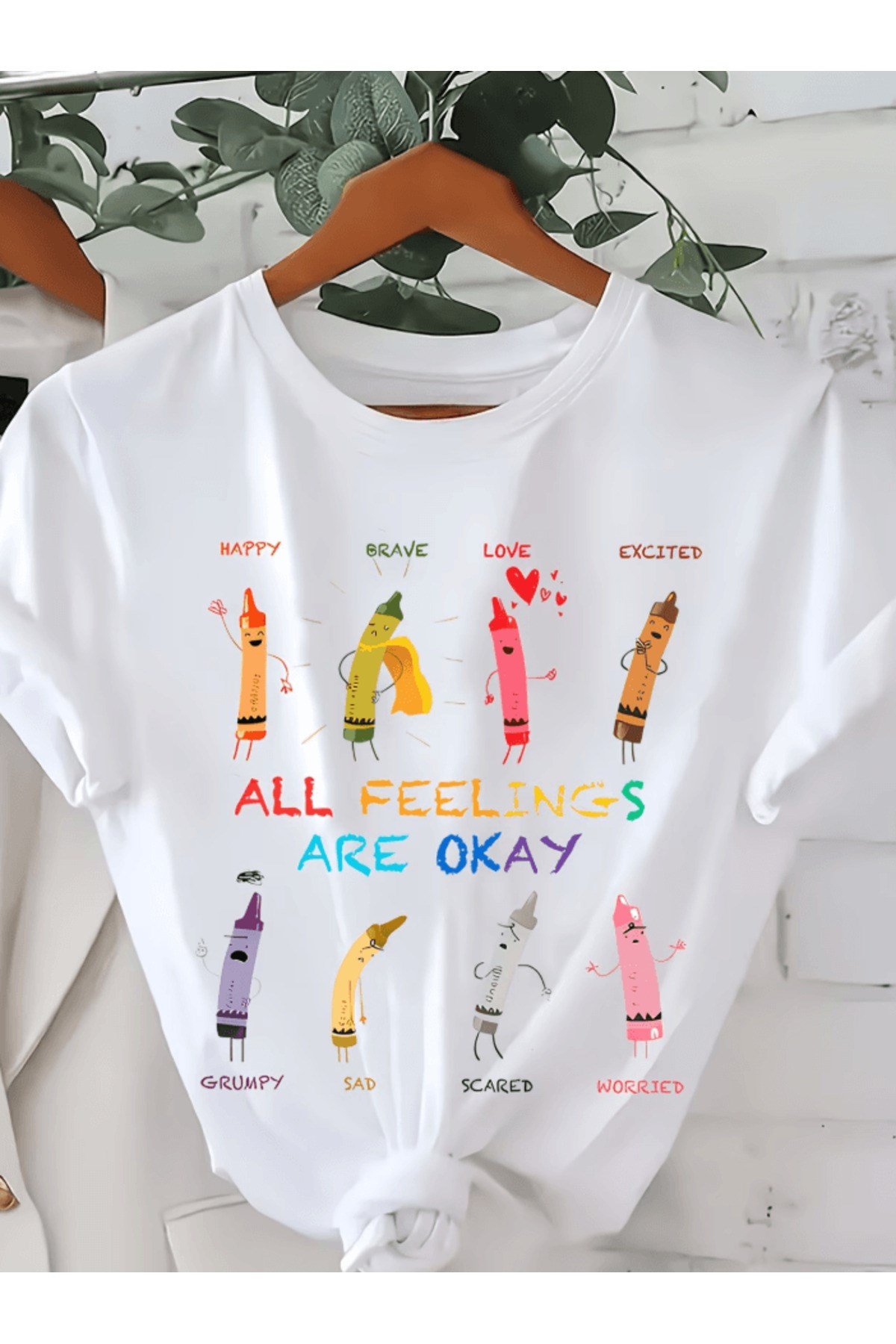 Sevimli Renkli Kalem Tema Baskılı Premium Oversize T-shirt