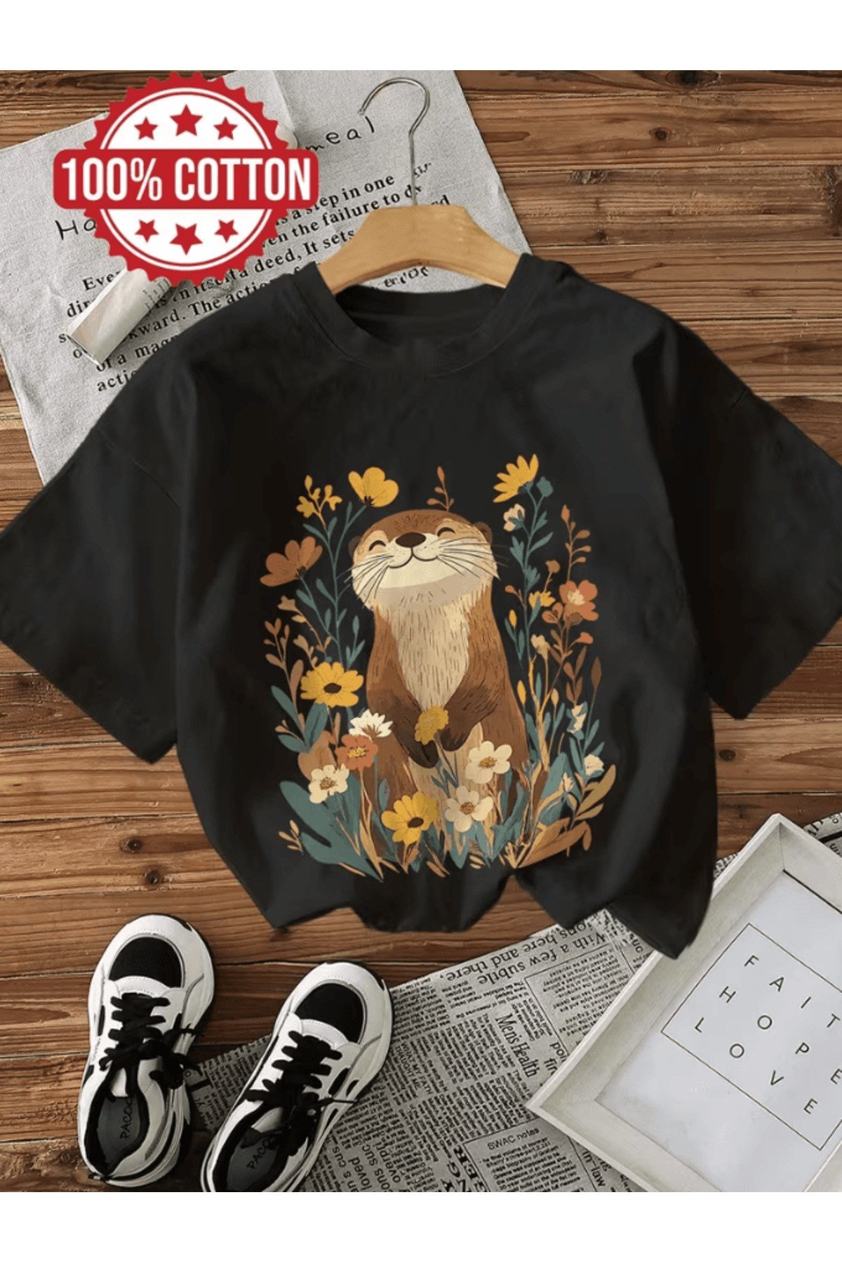Sevimli Su Samuru Baskılı Premium Oversize T-shirt