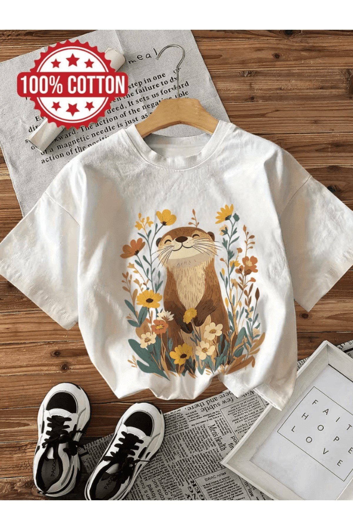 Sevimli Su Samuru Baskılı Premium Oversize T-shirt
