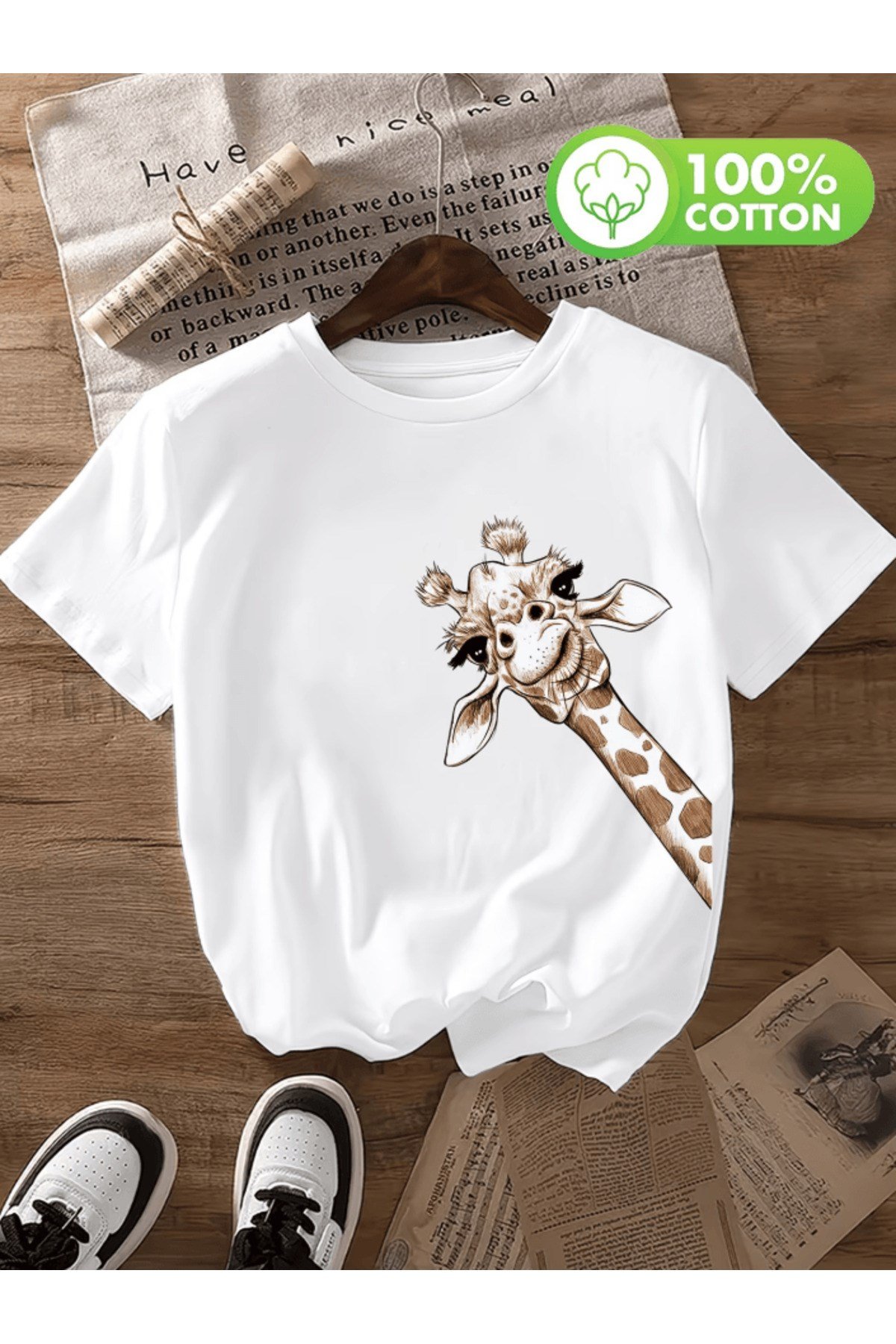 Sevimli Zürafa Baskılı Premium Oversize T-shirt