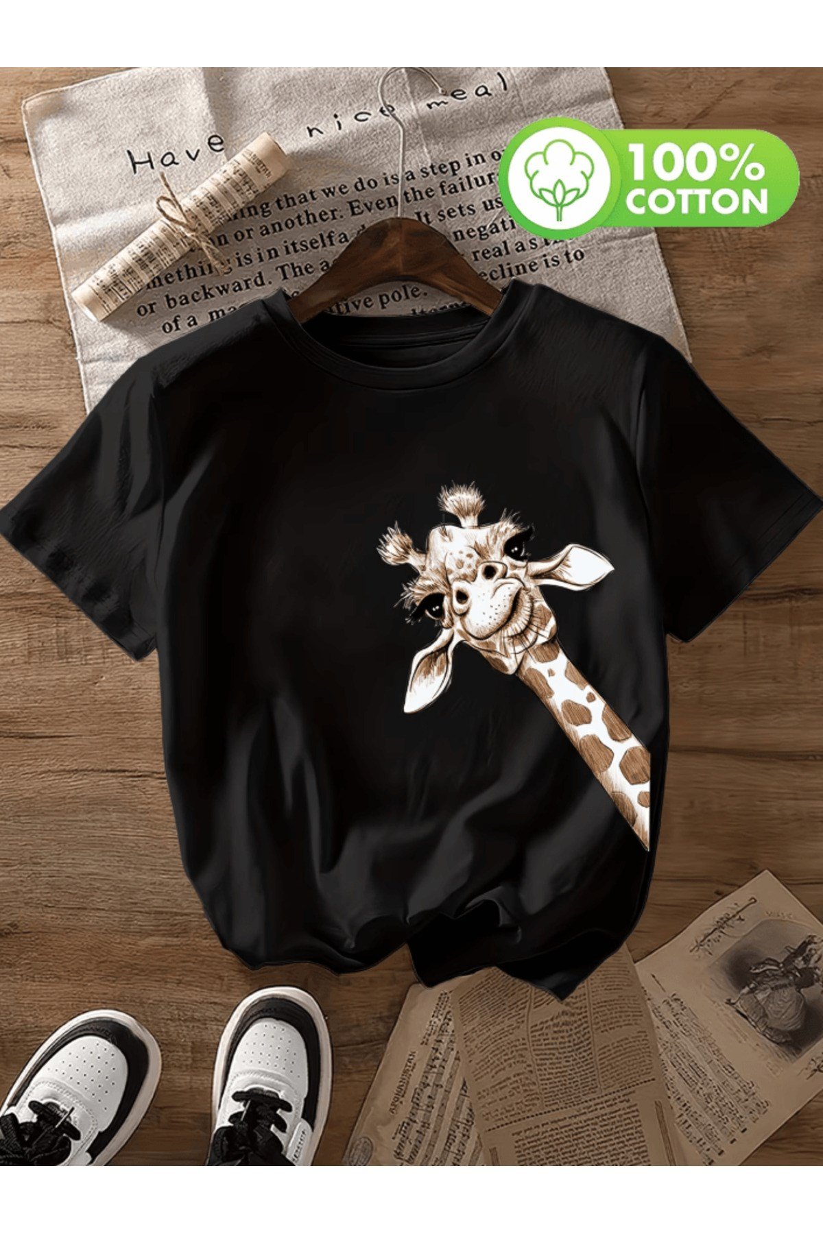 Sevimli Zürafa Baskılı Premium Oversize T-shirt
