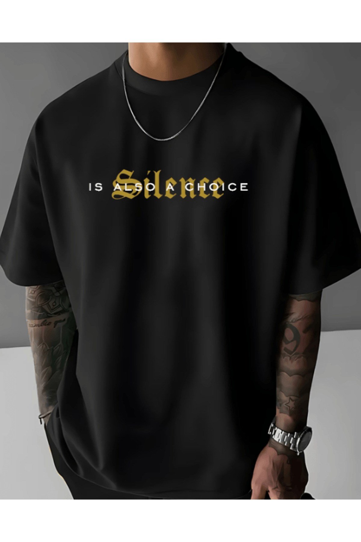 Silence Baskılı Premium Oversize T-shirt