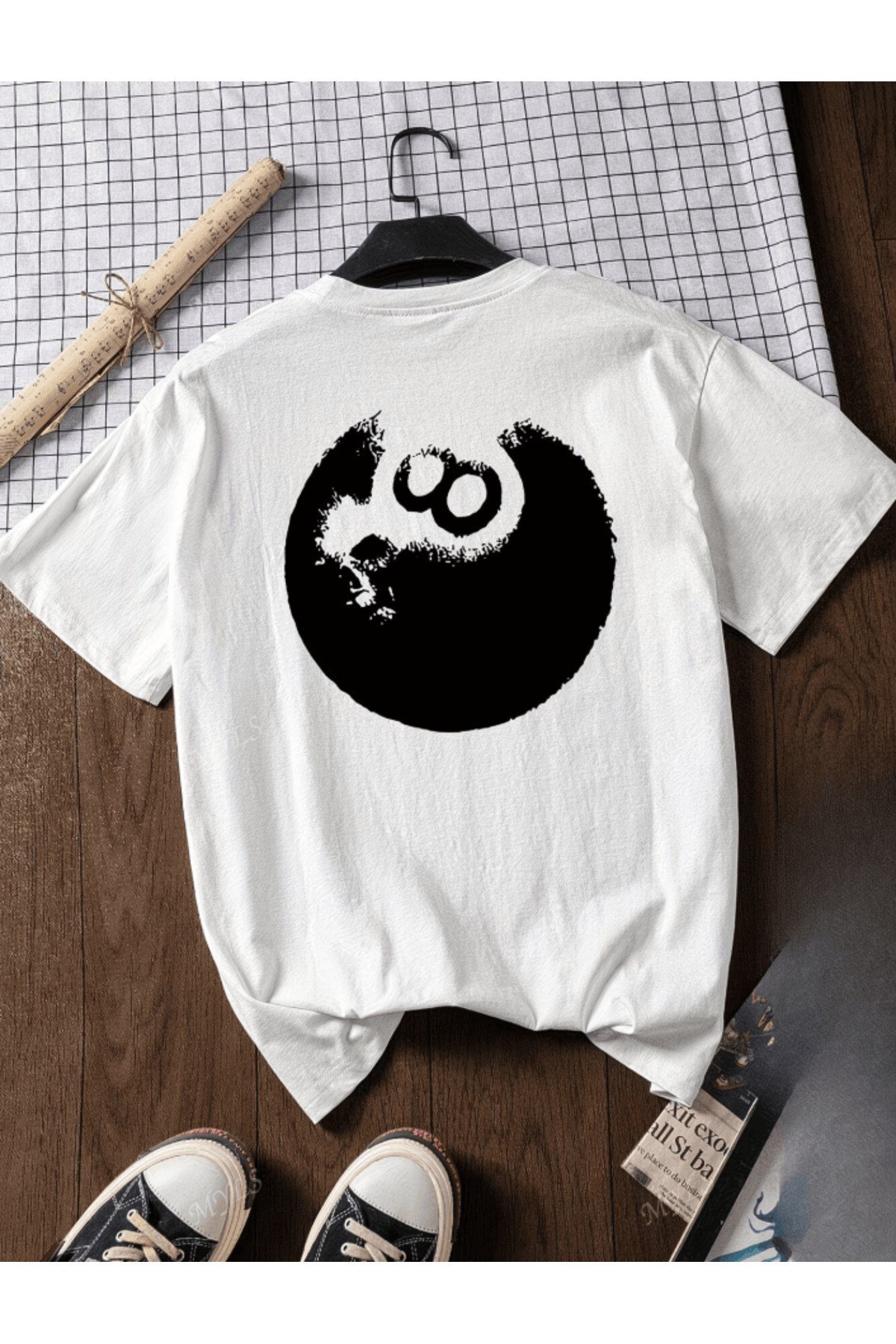 Siyah Bilardo Baskılı Premium Oversize T-shirt