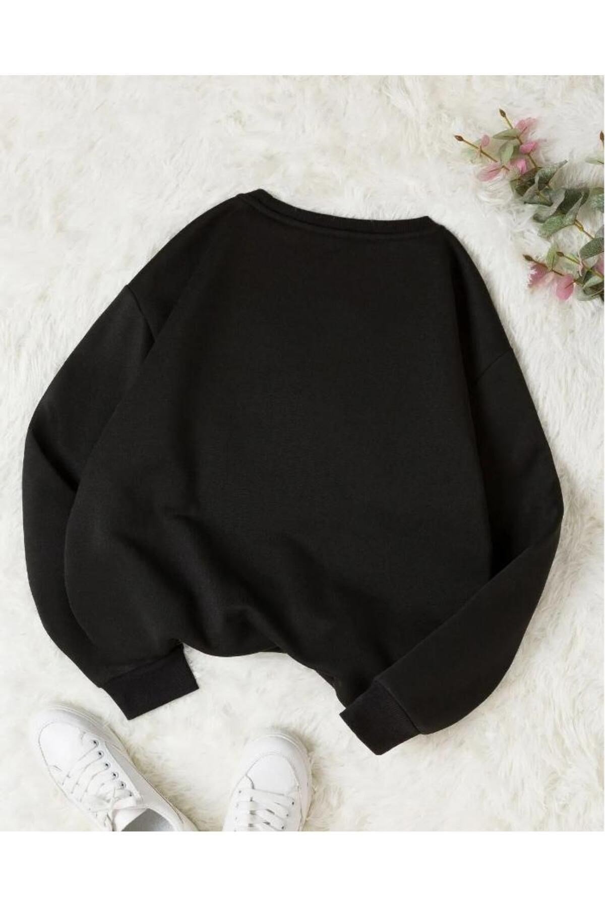 Siyah Sweat Brooklyn Baskılı Oversize