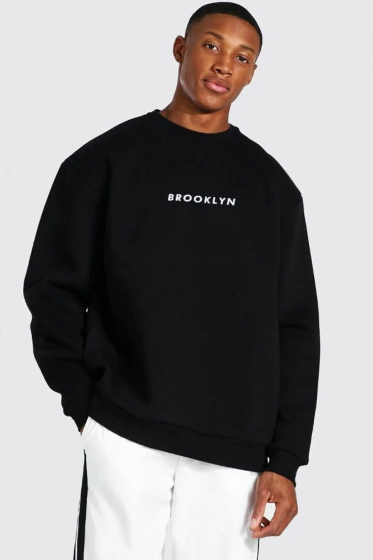 Siyah Sweat Brooklyn Baskılı Oversize