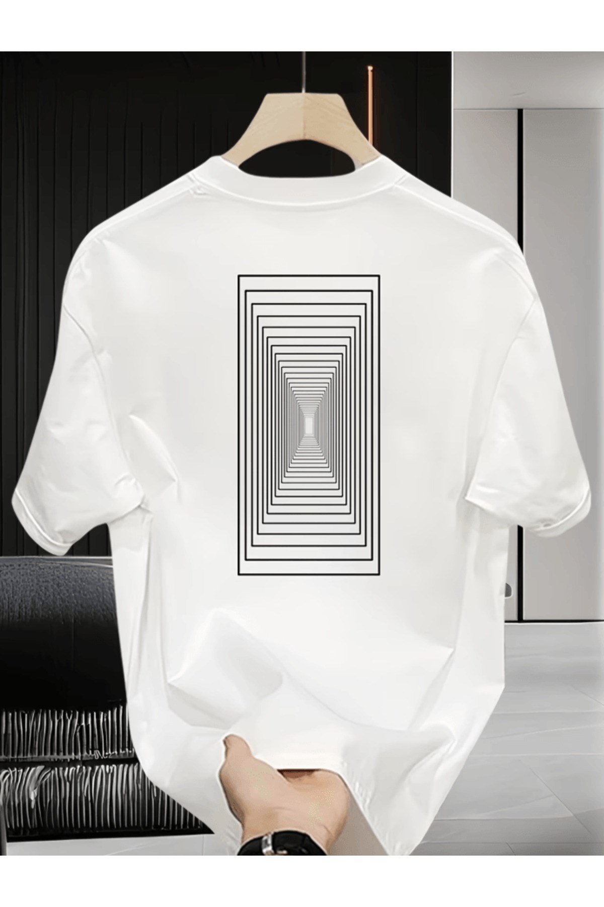 Sokak Stil Tasarımlı Geometrik Baskılı Premium Oversize T-shirt