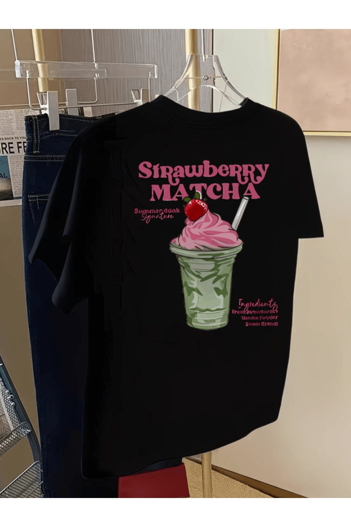 Strawberry Matcha Baskılı Premium Oversize T-shirt