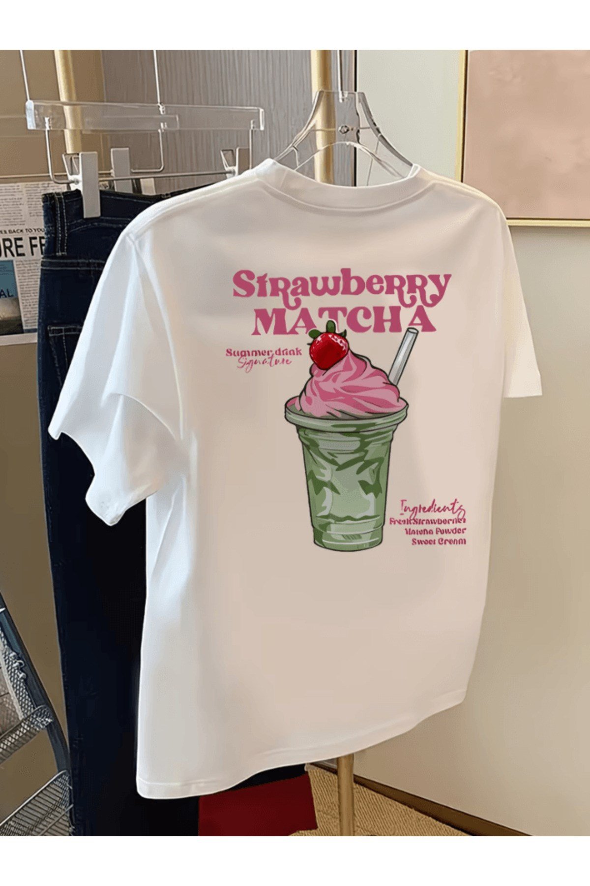 Strawberry Matcha Baskılı Premium Oversize T-shirt