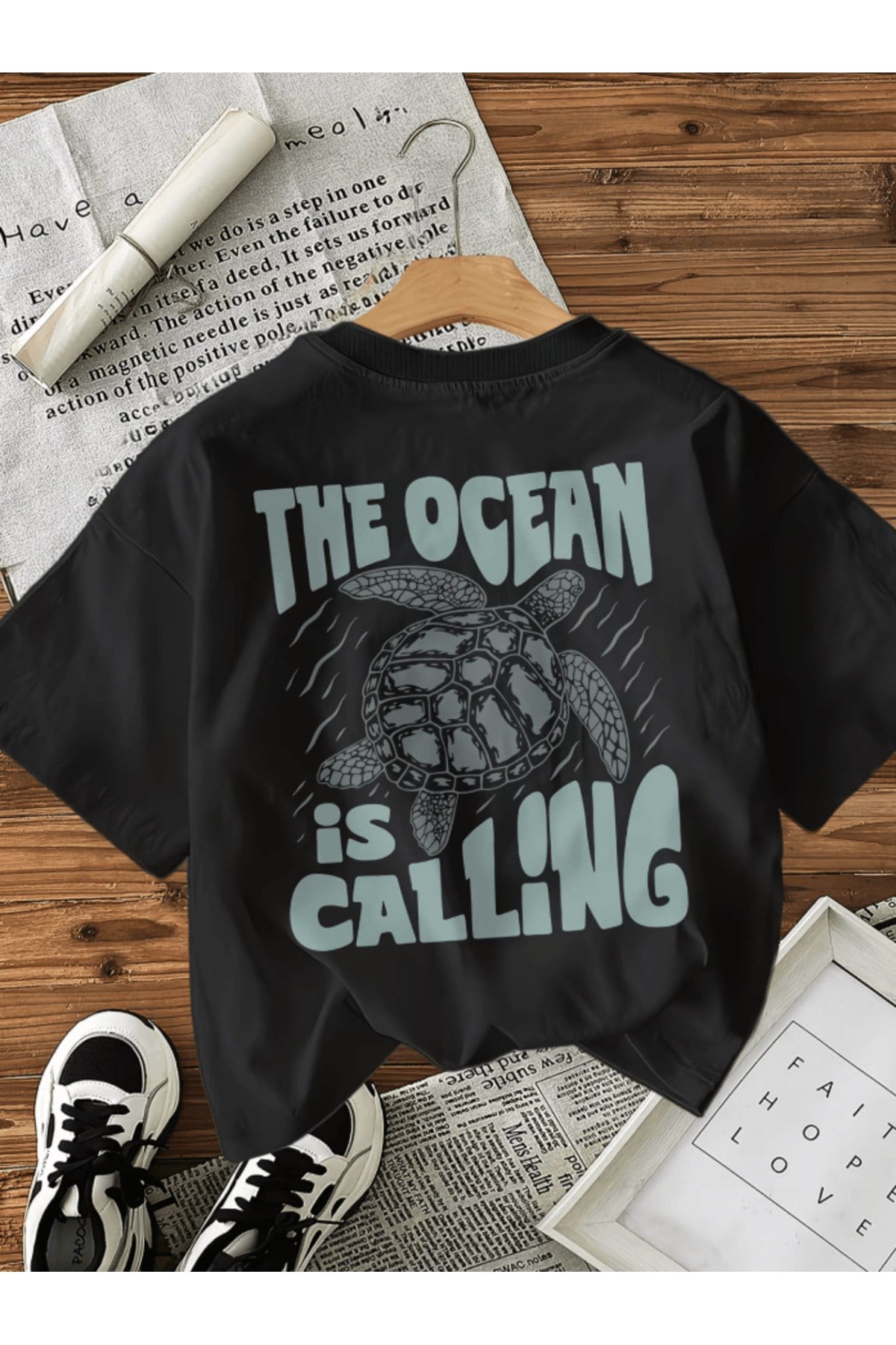 The Ocean İs Calling Baskılı Premium Oversize T-shirt