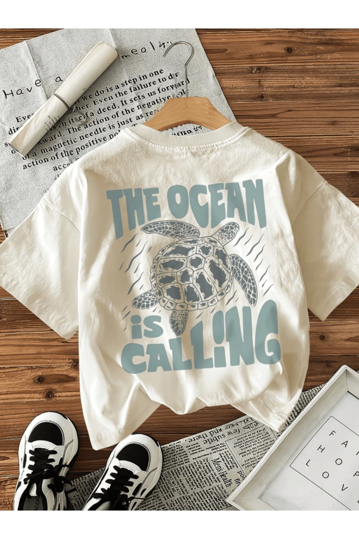 The Ocean İs Calling Baskılı Premium Oversize T-shirt