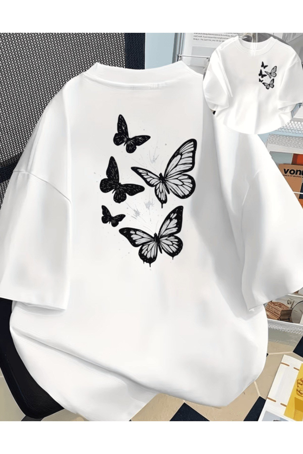 Uçan Kelebek Çift Taraf Baskılı Premium Oversize T-shirt