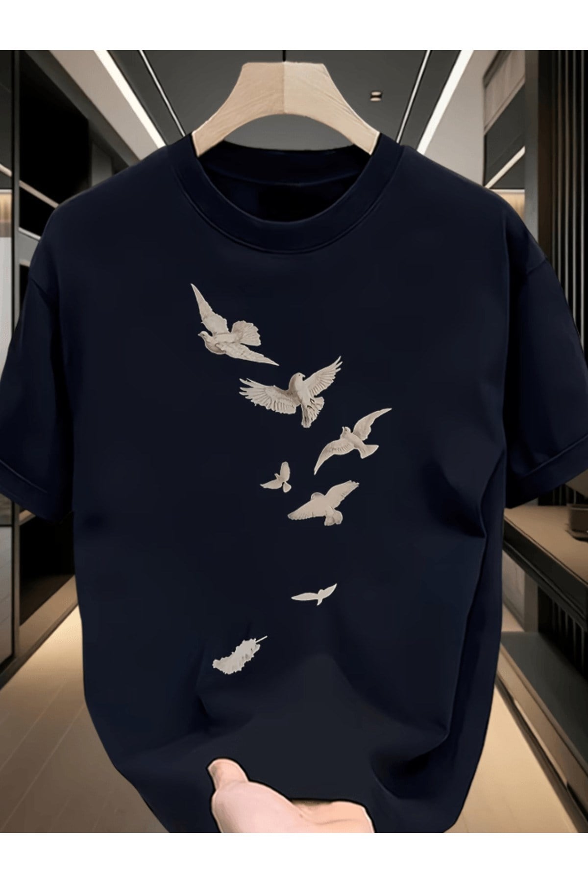 Uçan Kuş Baskılı Premium Oversize T-shirt