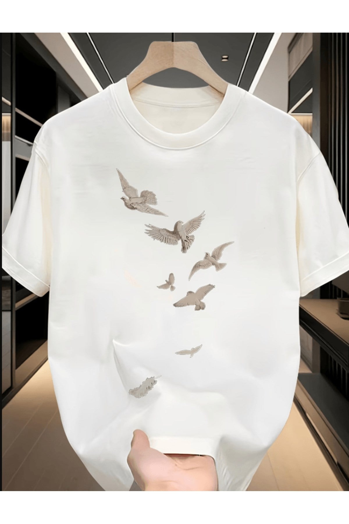Uçan Kuş Baskılı Premium Oversize T-shirt