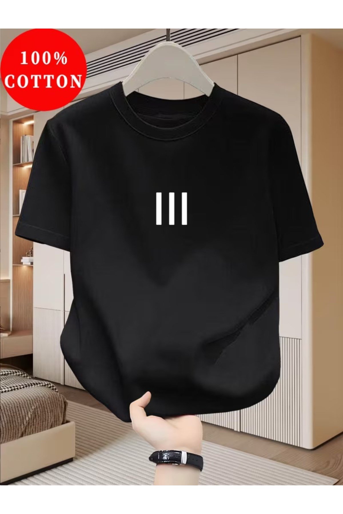 Unisex 3 Çizgi Tasarım Basic Bisiklet Yaka Regular T-shirt