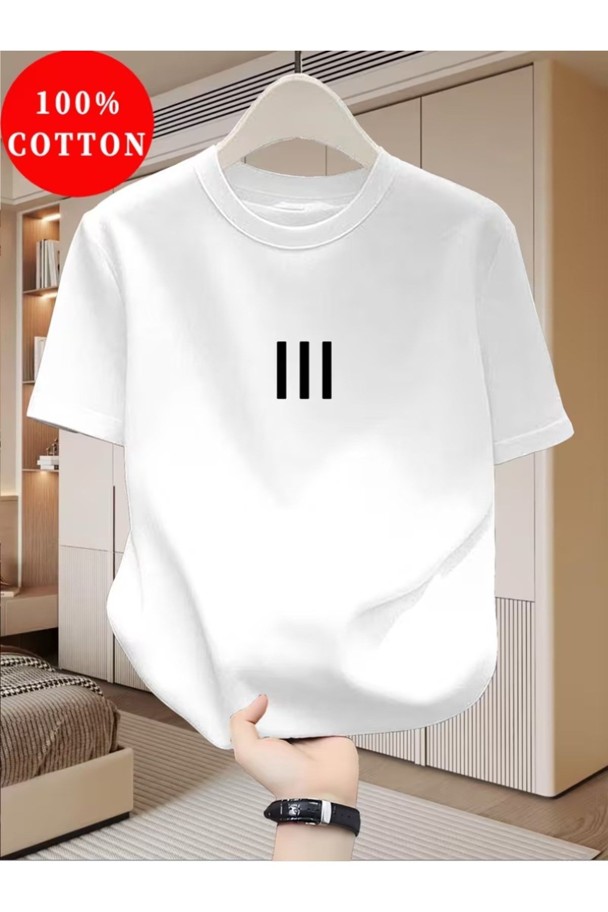 Unisex 3 Çizgi Tasarım Basic Bisiklet Yaka Regular T-shirt