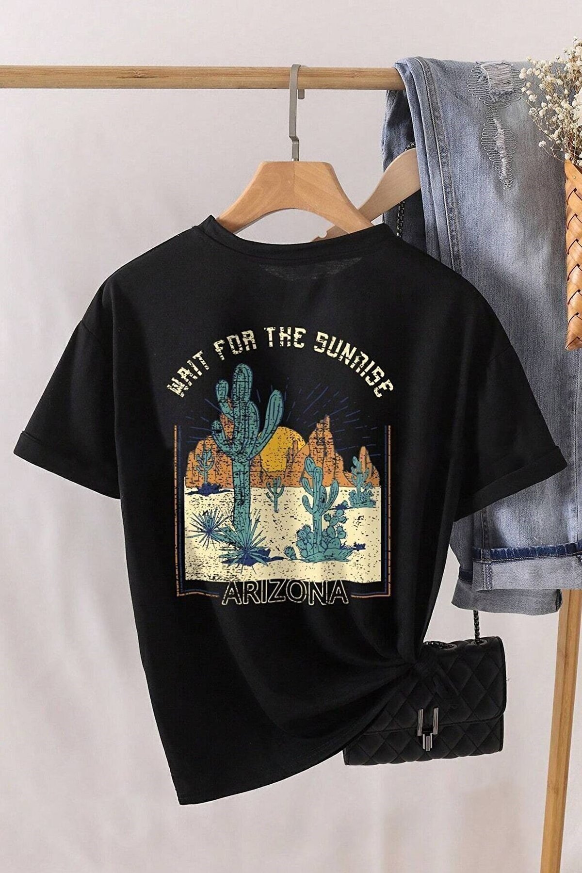 Unisex Arizona Baskılı Basic Bisiklet Yaka Regular T-shirt %100 Pamuk