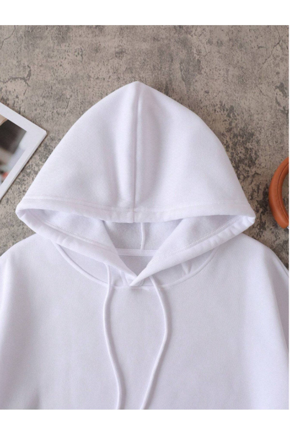 unisex beyaz one button izmir baskılı kapüşonlu pamuklu Sweatshirt