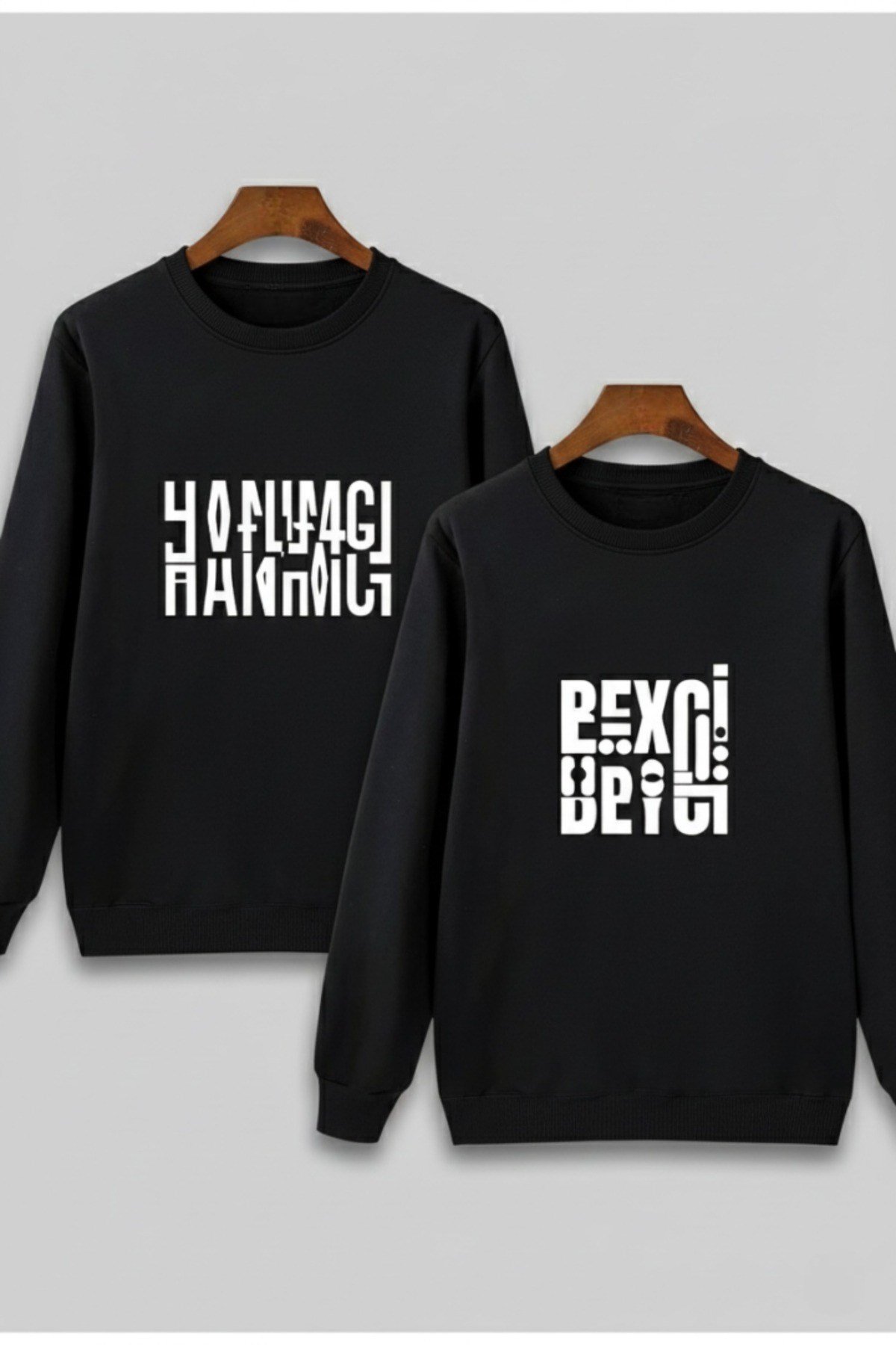 Unisex Beyci Ve Hanımcı Baskılı Çift Kombini Regular Sweatshirt 2'Li %100 Pamuk