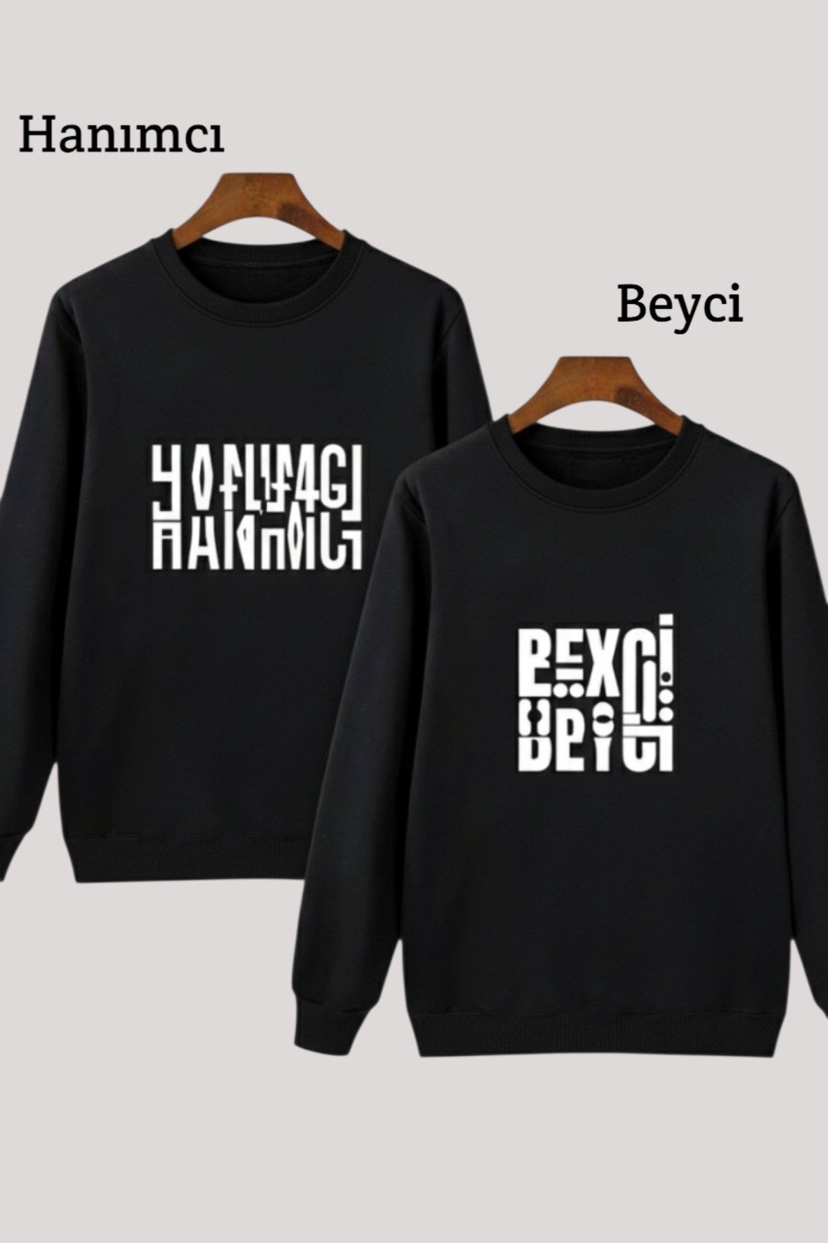 Unisex Beyci Ve Hanımcı Baskılı Çift Kombini Regular Sweatshirt 2'Li %100 Pamuk