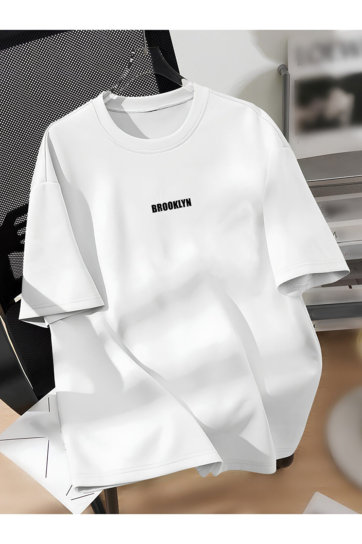 Unisex Brooklyn Baskılı Basic Bisiklet Yaka Regular T-shirt %100 Pamuk