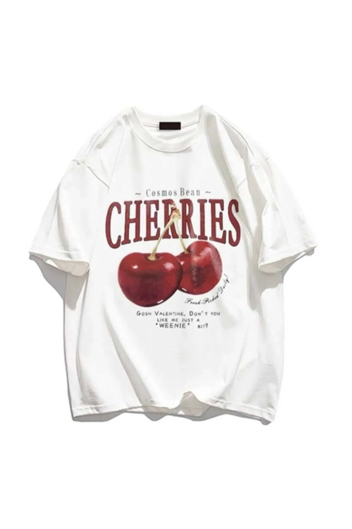 Unisex Cherrıes Baskılı Basic Bisiklet Yaka Regular T-shirt %100 pamuk