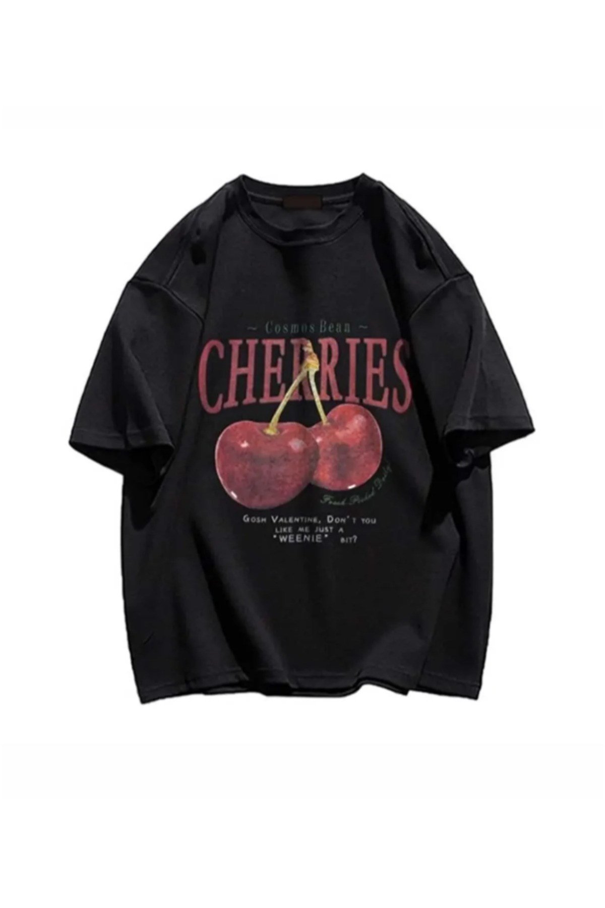 Unisex Cherrıes Baskılı Basic Bisiklet Yaka Regular T-shirt %100 pamuk