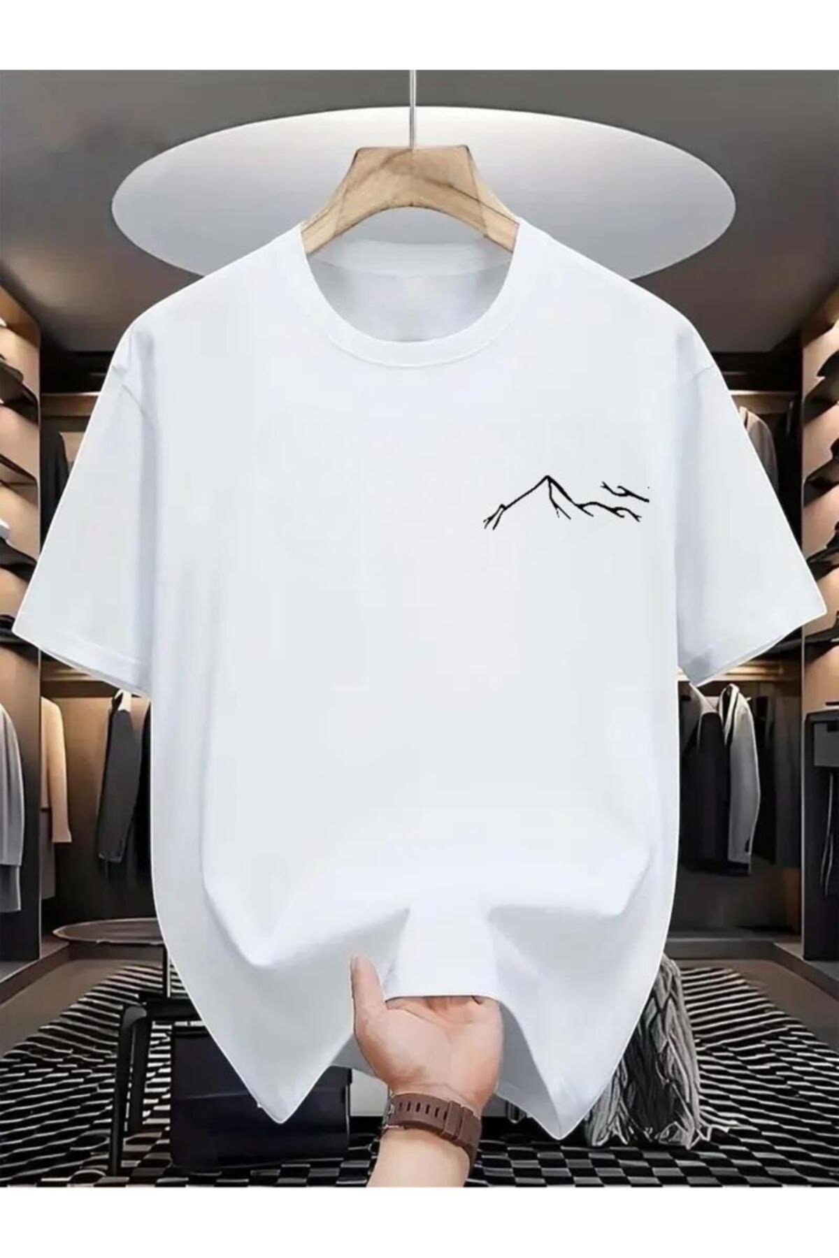 Unisex Dağ Baskılı Basic Bisiklet Yaka Regular T-shirt %100 Pamuk