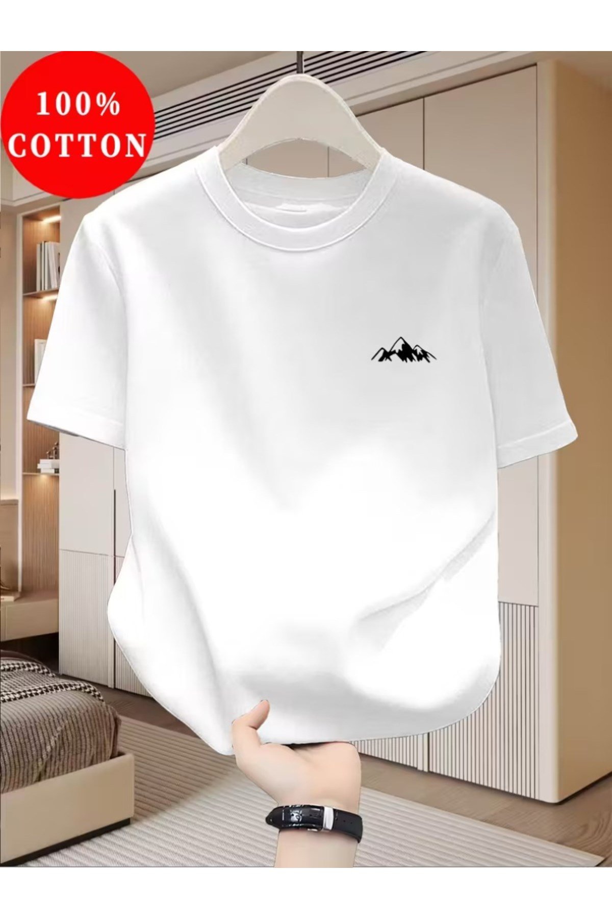 Unisex Dağ Tasarım Basic Bisiklet Yaka Regular T-shirt %100 Pamuk