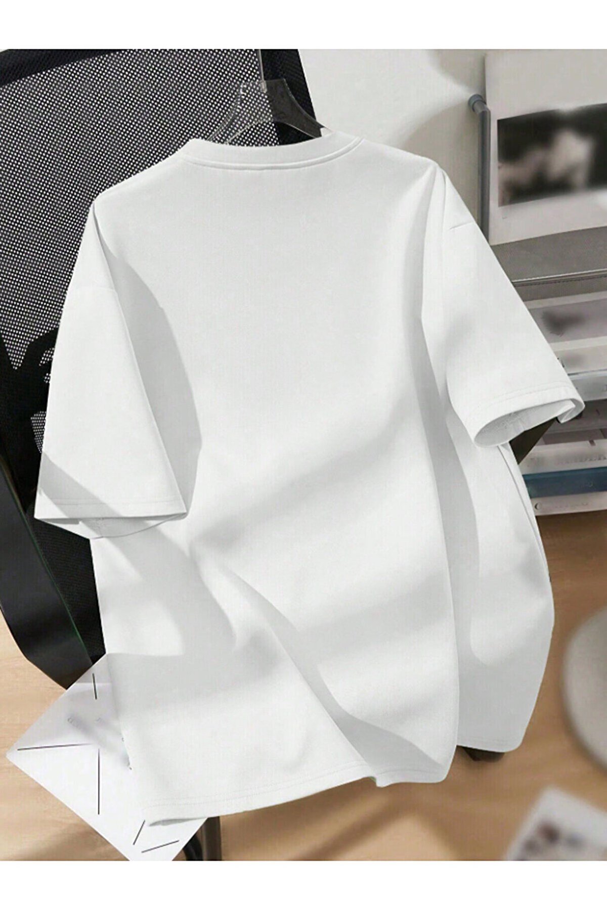 Unisex Dikey Baskılı Basic Bisiklet Yaka Regular T-shirt %100 Pamuk