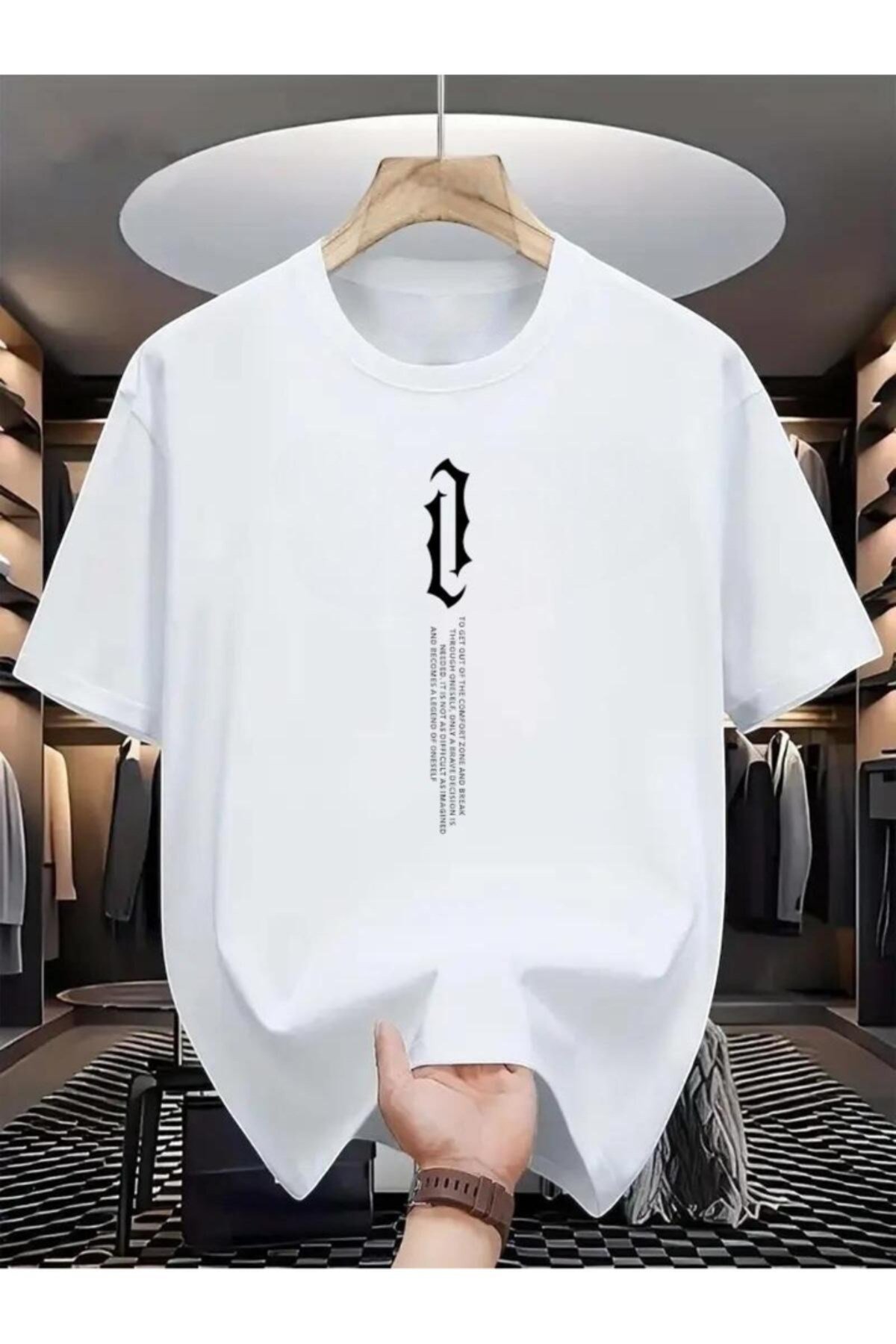 Unisex Dikey Baskılı Basic Bisiklet Yaka Regular T-shirt %100 Pamuk